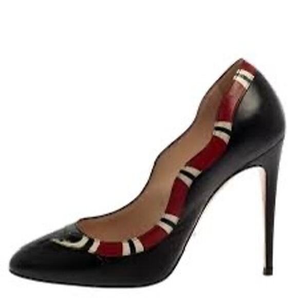 Gucci Black Red Yoko Snake High Heel Pumps Women’s Designer Shoes EU 38.5 - Picture 2 of 11